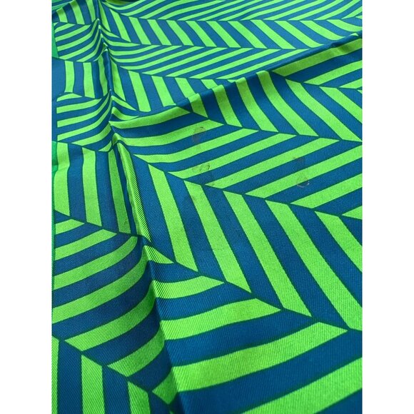 Vintage Geometric Abstract Circle Square Silk Scarf Lightweight Stripe Green Blu - Picture 3 of 4